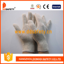 Natürliche Baumwolle / Polyester-Handschuhe mit weißen PVC-Punkten beide Seiten (DKP209)